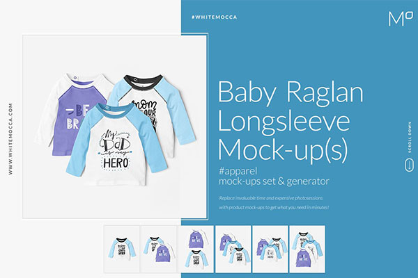 婴儿插肩式长袖套头衫服装样机模板