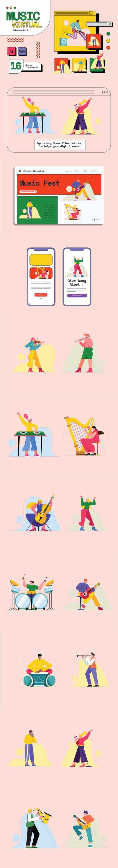 时尚高端个性的高品质抽象音乐节banner海报矢量插画集合-AI，EPS