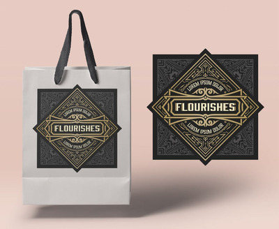 时尚高端复古标志与花卉元素设计模板-AI