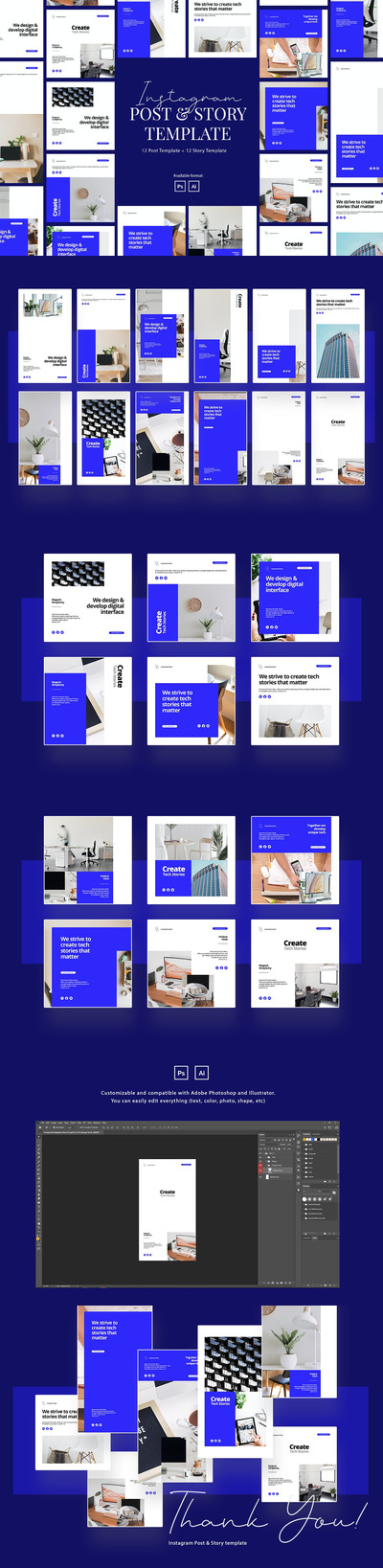 时尚高端专业优雅多用途的高品质Instagram社交媒体banner海报设计模板集合Vol.2-AI，PSD