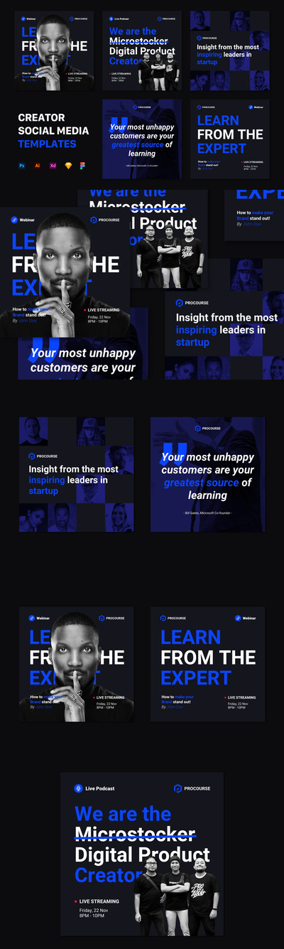 高端个性的高品质Instagram社交媒体banner海报设计模板集合-AI, PSD, FIG, SKETCH, XD