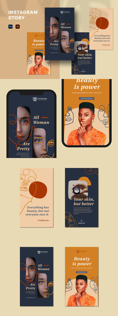 优雅高端简约时尚Instagram社交媒体banner海报设计模板集合-AI，PSD