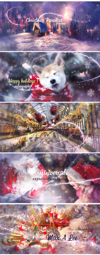 白色雪花圣诞视差幻灯片视频ae模板