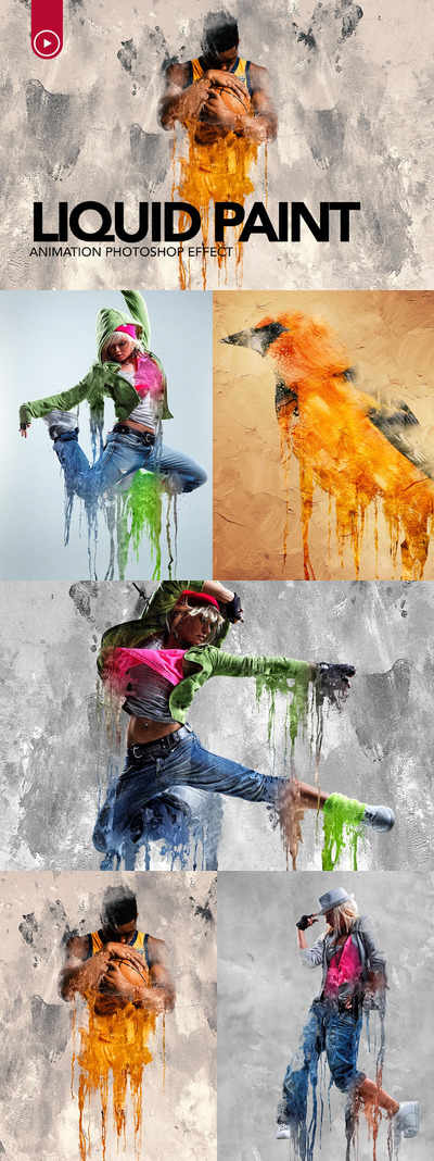 时尚高端逼真的GIF动画手绘水墨油画液体涂料质感photoshop动作预设