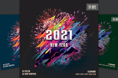 时尚高端绚丽多用途的2021新年海报设计模板-PSD