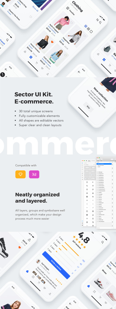 时尚简单的电商APP UI套装下载(XD,SKETCH)