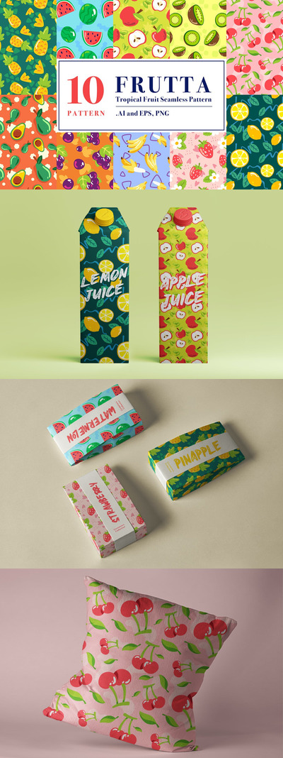 时尚清新高端简约热带水果矢量无缝背景底纹纹理集合-AI，EPS，PNG