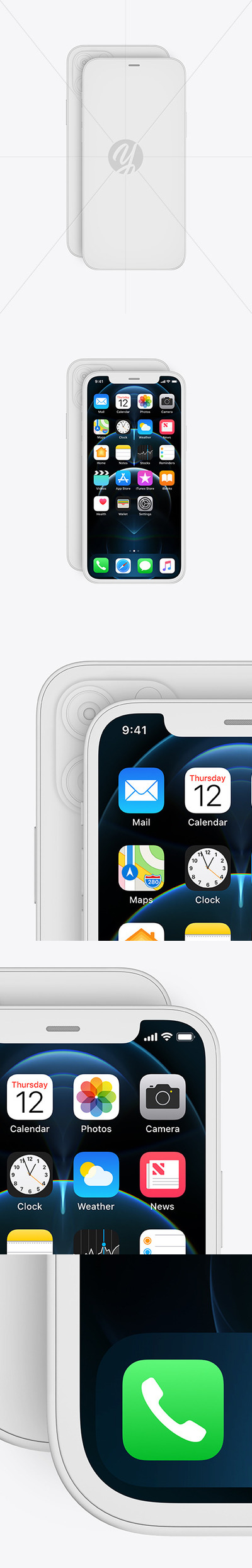 前视图iPhone 12 Pro黏土样机模板