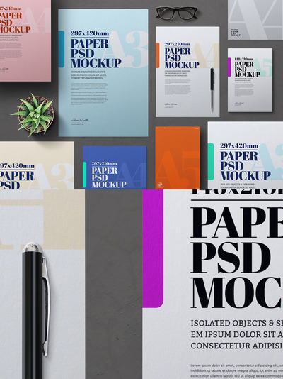 A3 A4 A5传单海报套装模型样机（PSD）