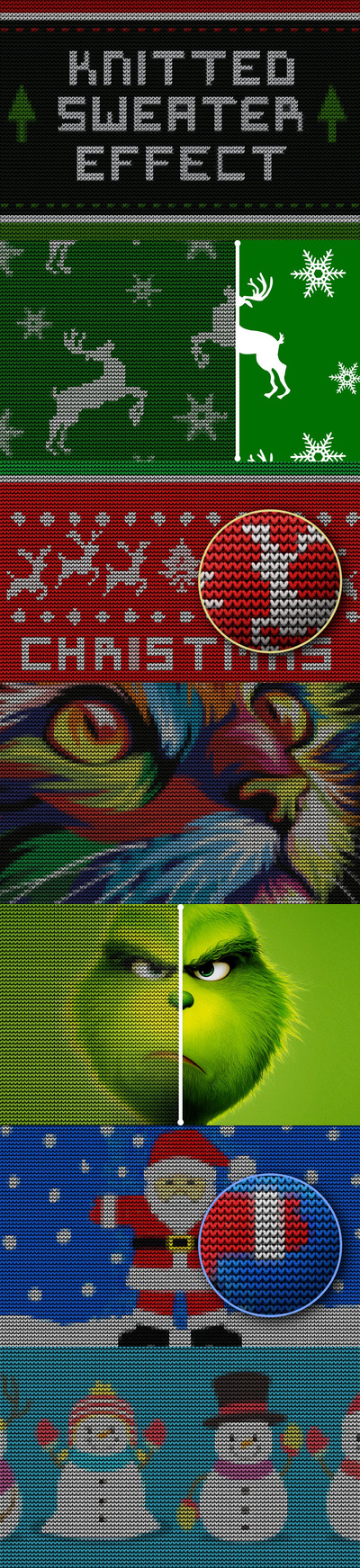 时尚高端逼真质感的新年圣诞节针织毛衣风格立体字图层样式