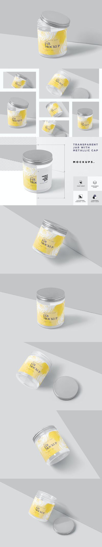 高品质的金属盖子透明食品包装设计VI样机展示模型mockups