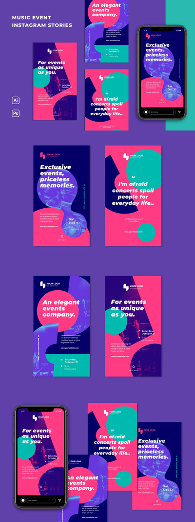 时尚高端音乐节Instagram社交媒体banner艺术海报设计模板-AI，PSD