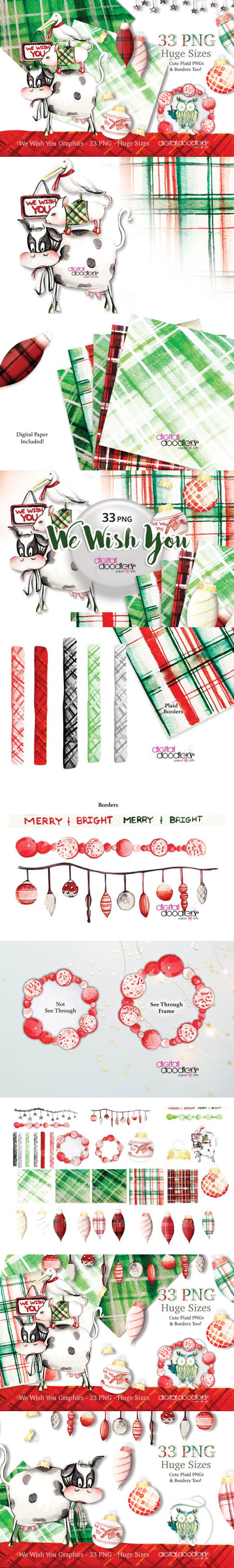 手绘圣诞节快乐水彩插画素材