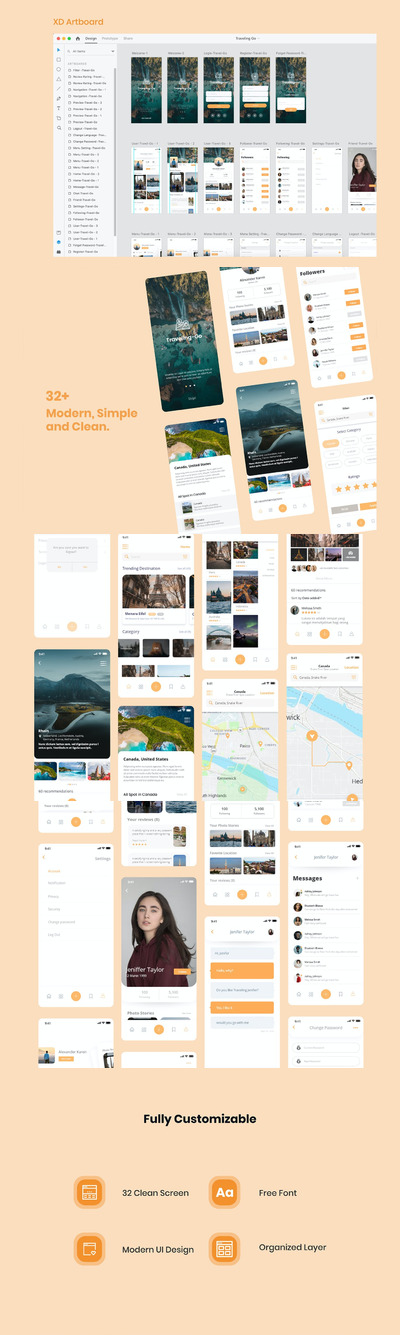 旅行应用程序 UI工具包[PSD]