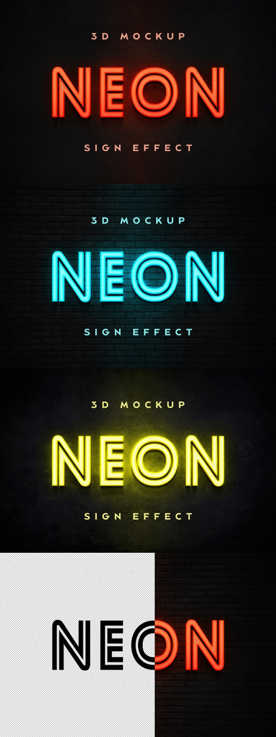 高品质的逼真质感霓虹灯效果3D立体字图层样式