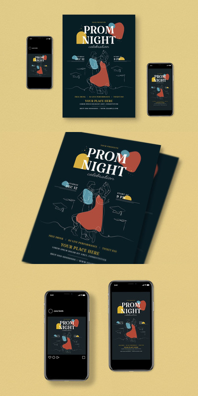 时尚高端艺术风格的高品质舞会派对party宣传单海报设计模板-AI，PSD