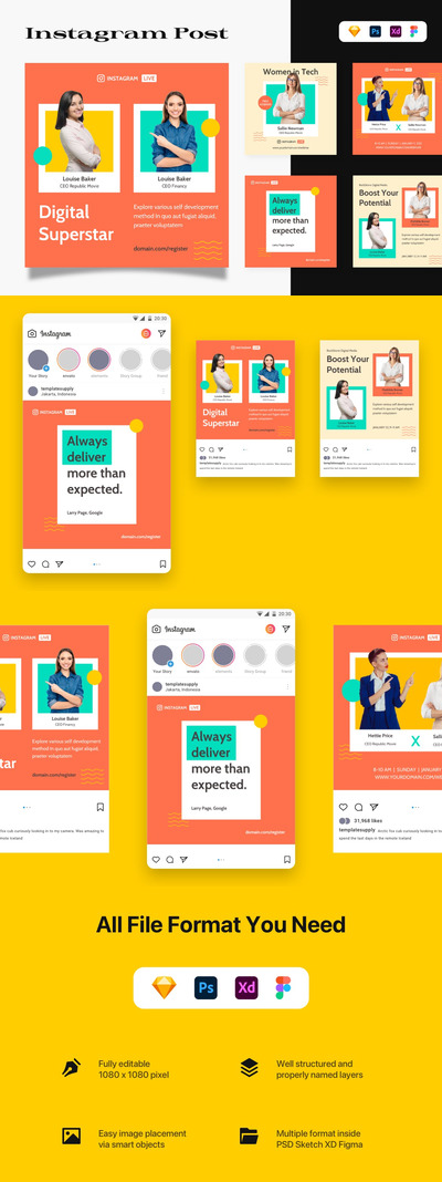 简约时尚清新高端大字报风格的Instagram社交媒体banner海报设计模板-PSD, SKETCH, XD, FIG