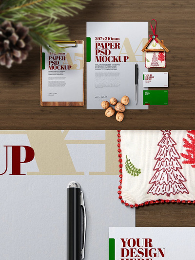 圣诞节A4 A5传单文具剪贴板模型[PSD]