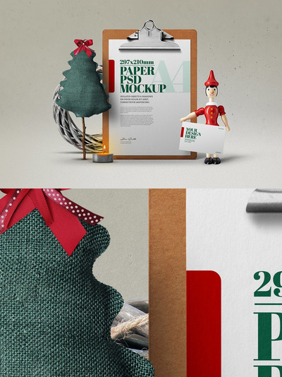 圣诞节A4传单剪贴板模型[PSD]