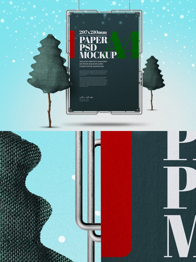 圣诞节悬挂A4传单金属框架模型[PSD]