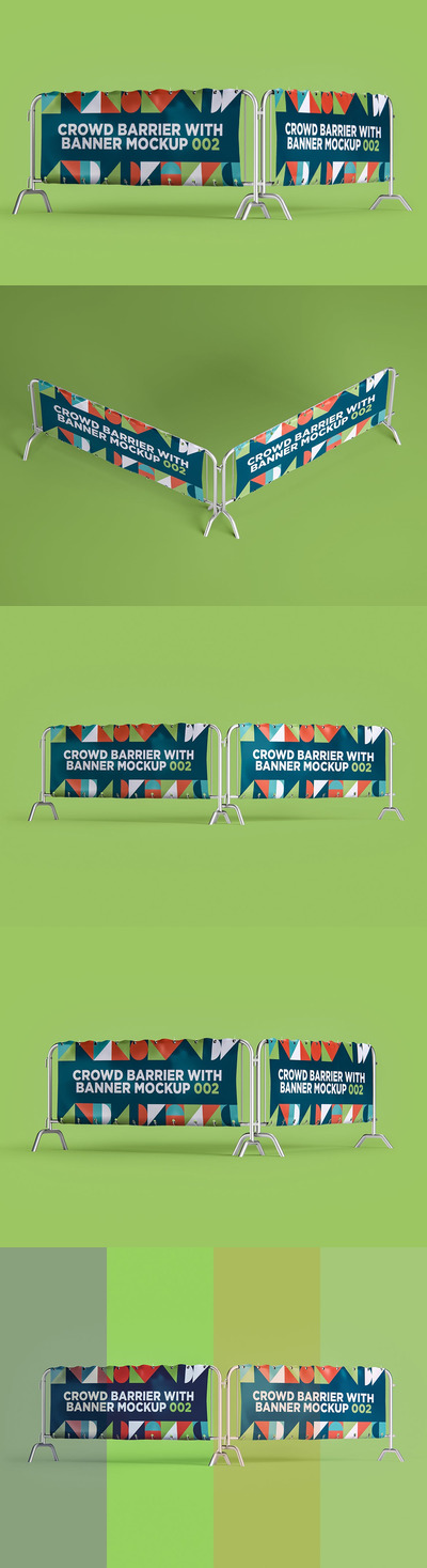 高品质的围挡铁马喷绘布广告VI设计样机展示mockups