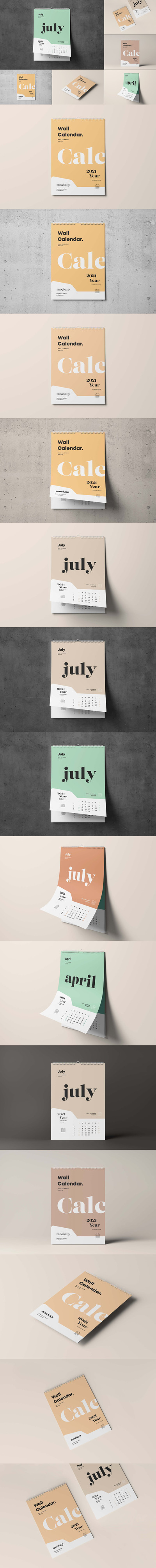 高品质的2021新年台历日历挂历设计VI样机展示模型mockups