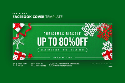 圣诞 Facebook 封面广告模板[AI,EPS]