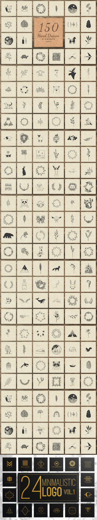 150个手绘大自然元素插画素材