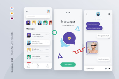 手机聊天应用UI工具包模板[FIG,SKETCH,XD]