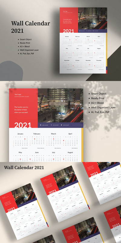 时尚高端2021年日历挂历台历设计模板-AI，PSD