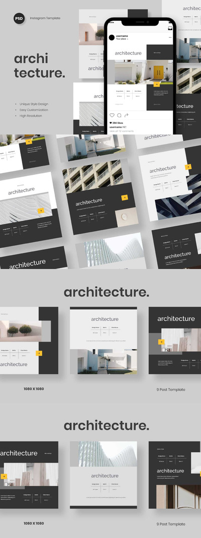 时尚高端简约专业房地产Instagram社交媒体banner海报设计模板-PSD