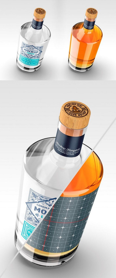 玻璃酒瓶包装产品样机[PSD]