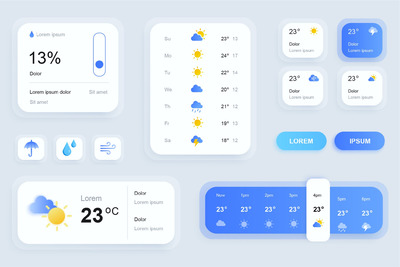 天气预报 App UI Elements Kit组件（AI,EPS,JPG,PNG,PDF,SVG）