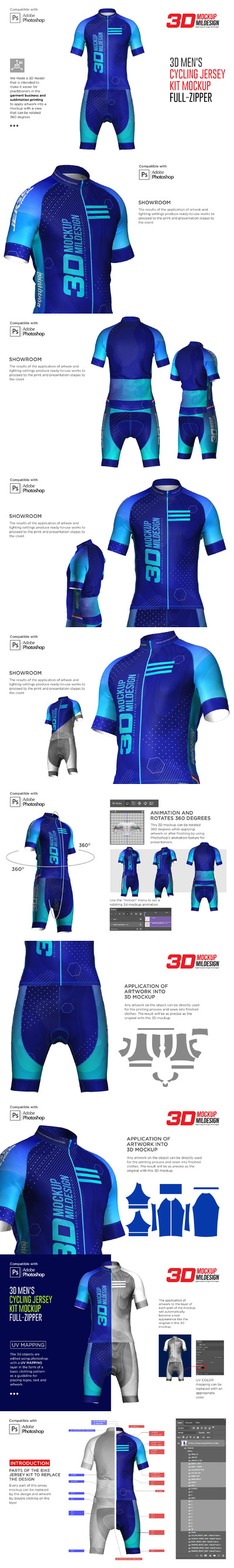 3D男士骑行服套装服装样机模板