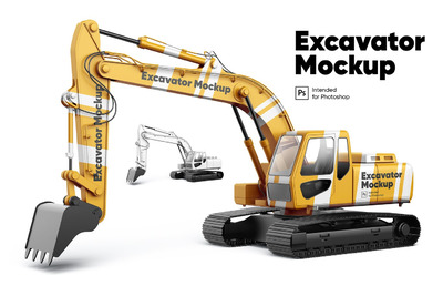 挖掘机车体广告设计VI样机展示模型mockups
