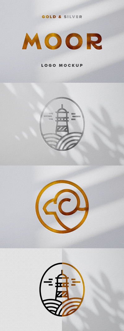 高品质的黄金和白银logo标志设计VI样机展示模型mockups