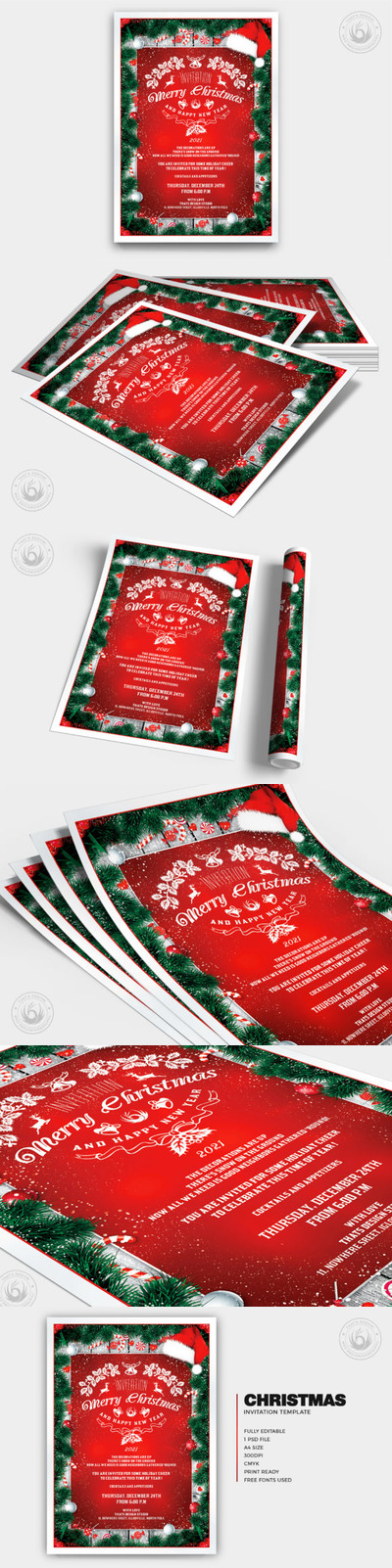 装饰元素圣诞派对邀请海报设计模板v6