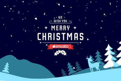 卡通雪山元素圣诞节日问候视频AE模板