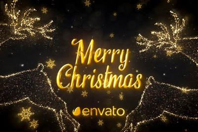 金色闪光粒子圣诞节问候视频AE模板