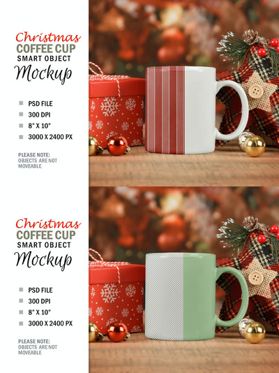 圣诞玻璃咖啡马克杯样机[PSD]