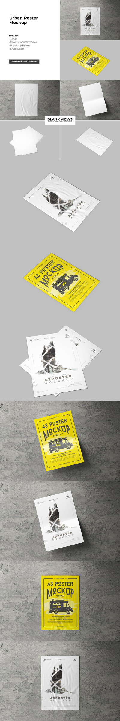 时尚高端逼真质感海报设计VI样机展示模型mockups