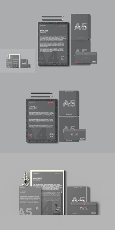 高品质的文具品牌VI设计样机展示模型mockups