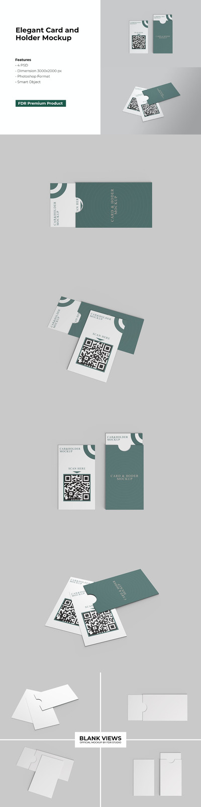 带有封套的名片设计VI样机展示模型mockups