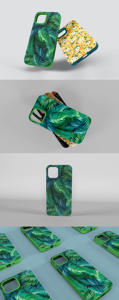 高品质的iPhone 12手机壳设计VI样机展示模型mockups