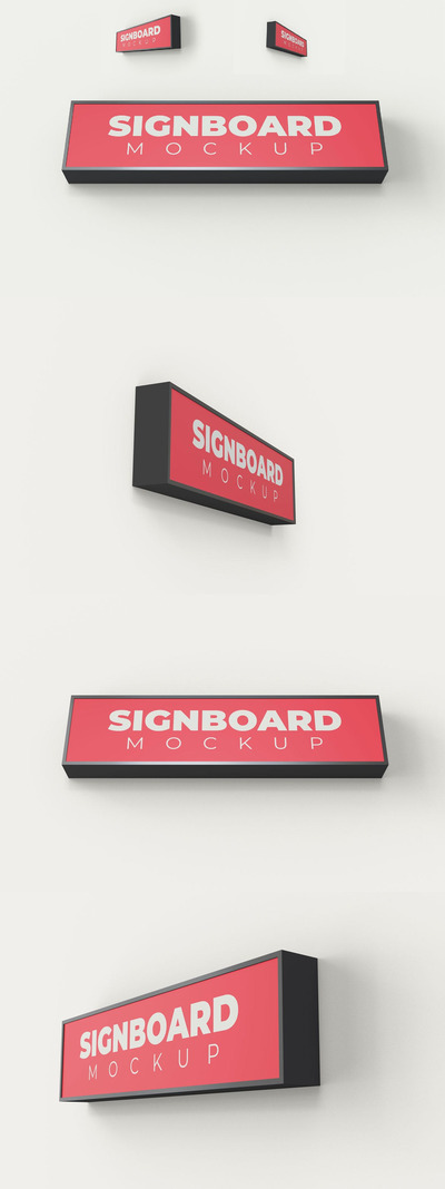 少见的LED广告牌灯箱店铺招牌VI设计样机展示模型mockups