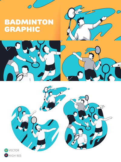 时尚高端个性羽毛球运动插画设计模板