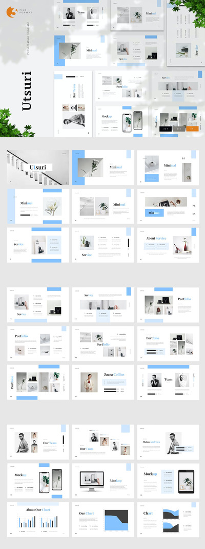 简约时尚高端清新多用途的powerpoint幻灯片演示模板（pptx）