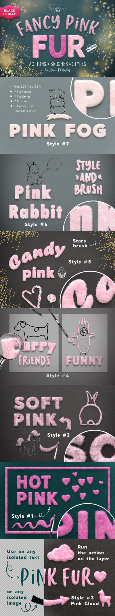 可爱粉红色皮草/毛皮效果psd动作素材