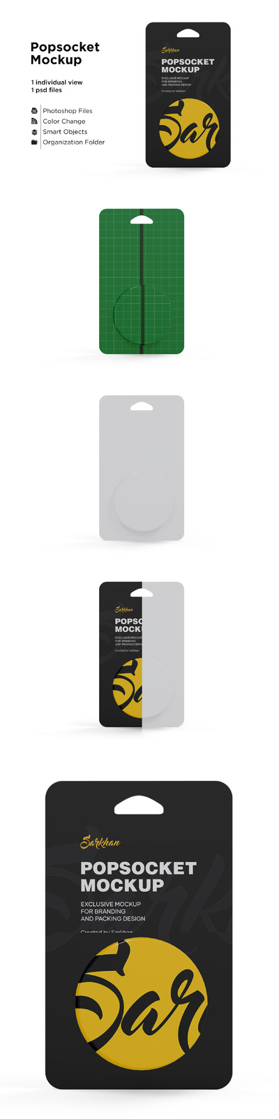 手机指环支架包装/标签设计样机模板