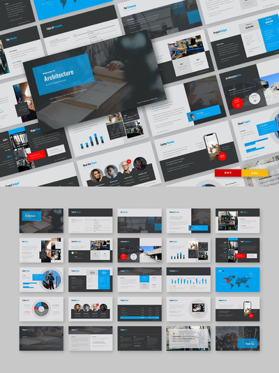 高品质的简约高端房地产建筑powerpoint幻灯片演示模板（pptx）